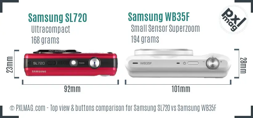 Samsung SL720 vs Samsung WB35F top view buttons comparison