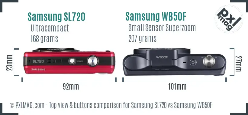 Samsung SL720 vs Samsung WB50F top view buttons comparison