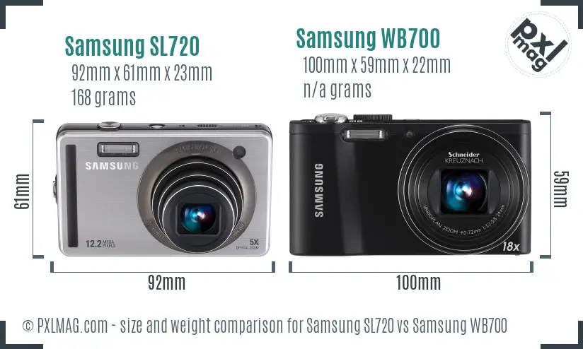 Samsung SL720 vs Samsung WB700 size comparison