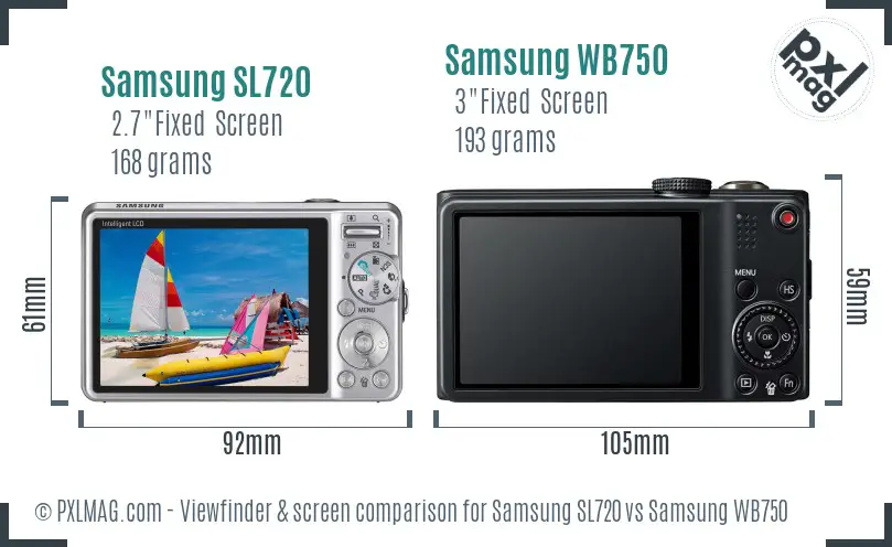 Samsung SL720 vs Samsung WB750 Screen and Viewfinder comparison