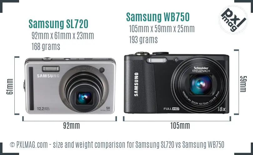 Samsung SL720 vs Samsung WB750 size comparison