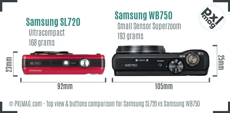 Samsung SL720 vs Samsung WB750 top view buttons comparison