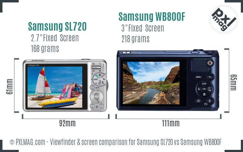 Samsung SL720 vs Samsung WB800F Screen and Viewfinder comparison