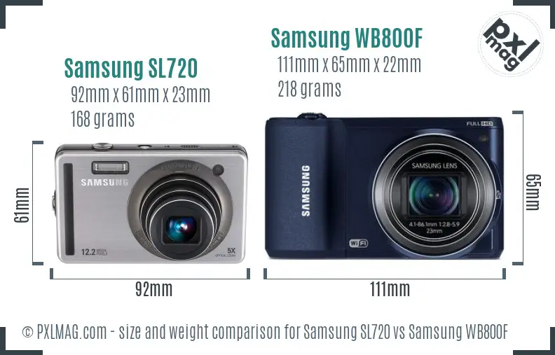 Samsung SL720 vs Samsung WB800F size comparison