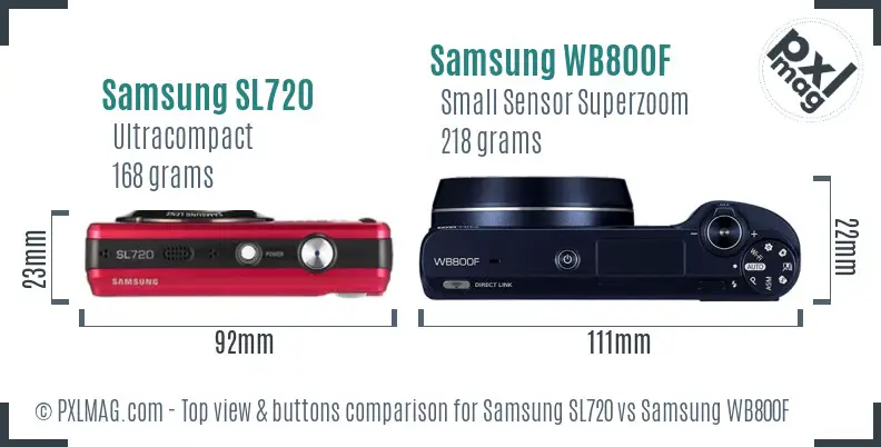 Samsung SL720 vs Samsung WB800F top view buttons comparison