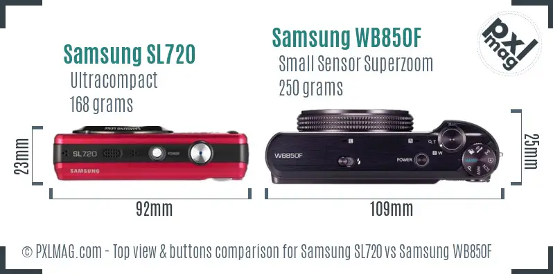 Samsung SL720 vs Samsung WB850F top view buttons comparison