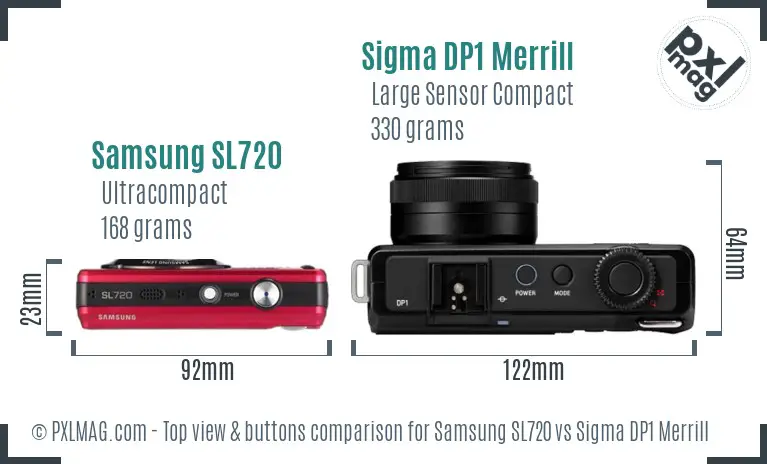 Samsung SL720 vs Sigma DP1 Merrill top view buttons comparison