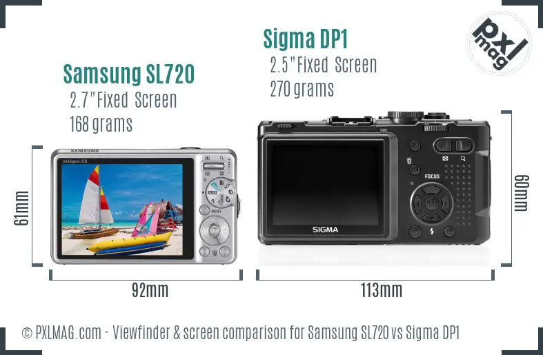 Samsung SL720 vs Sigma DP1 Screen and Viewfinder comparison