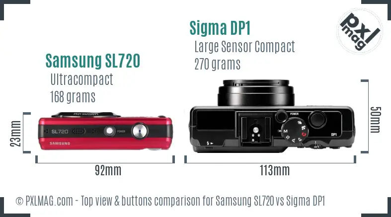 Samsung SL720 vs Sigma DP1 top view buttons comparison