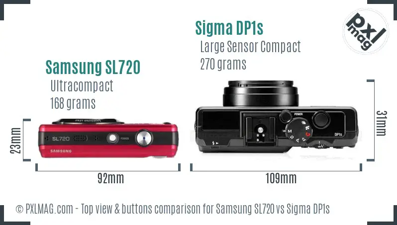 Samsung SL720 vs Sigma DP1s top view buttons comparison