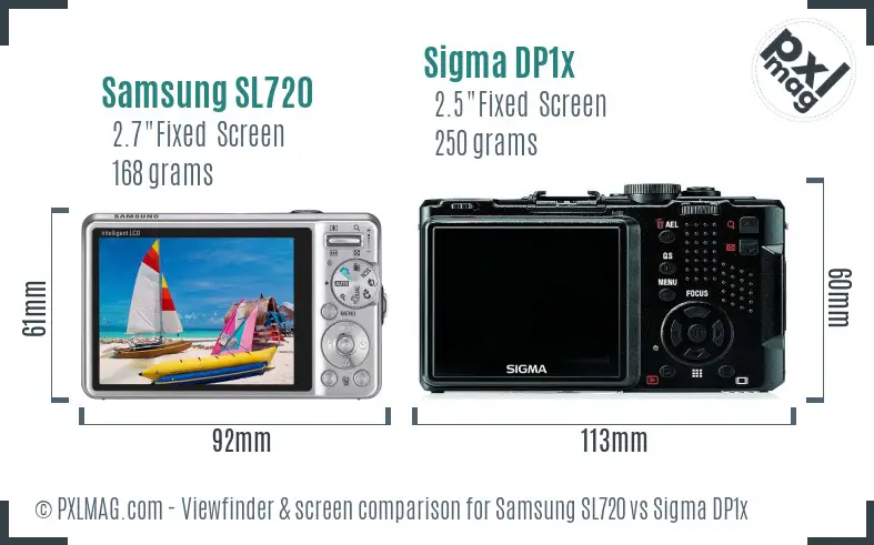 Samsung SL720 vs Sigma DP1x Screen and Viewfinder comparison