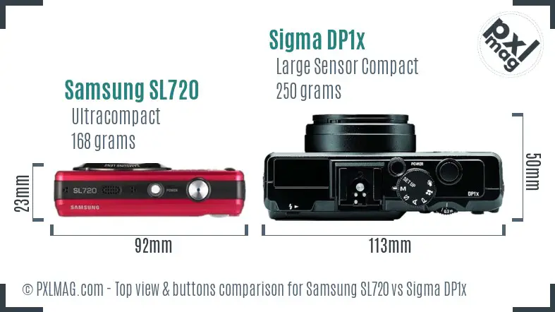 Samsung SL720 vs Sigma DP1x top view buttons comparison