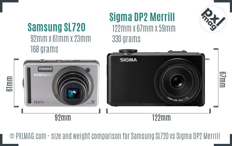 Samsung SL720 vs Sigma DP2 Merrill size comparison