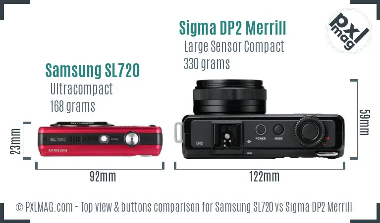 Samsung SL720 vs Sigma DP2 Merrill top view buttons comparison