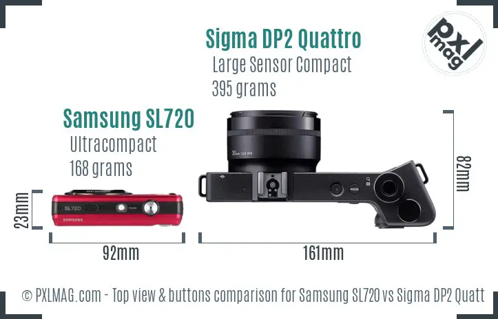 Samsung SL720 vs Sigma DP2 Quattro top view buttons comparison