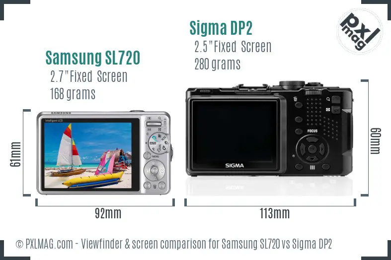 Samsung SL720 vs Sigma DP2 Screen and Viewfinder comparison