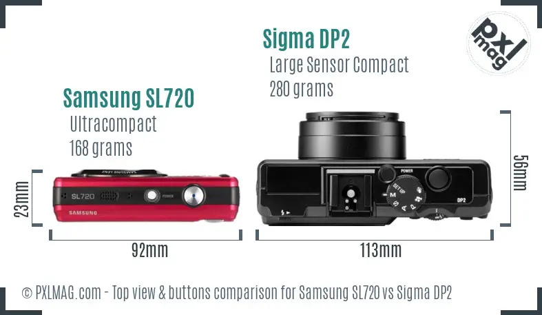 Samsung SL720 vs Sigma DP2 top view buttons comparison