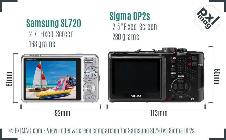 Samsung SL720 vs Sigma DP2s Screen and Viewfinder comparison