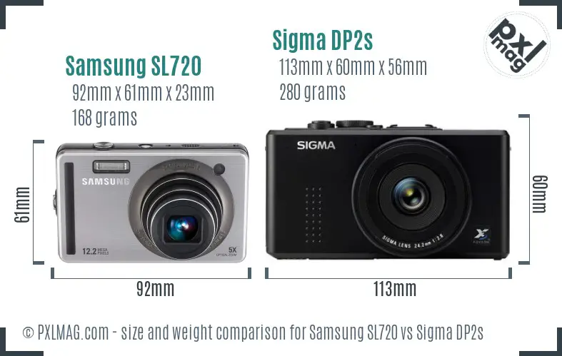 Samsung SL720 vs Sigma DP2s size comparison