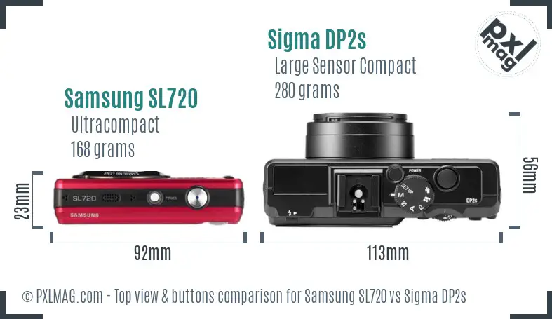 Samsung SL720 vs Sigma DP2s top view buttons comparison