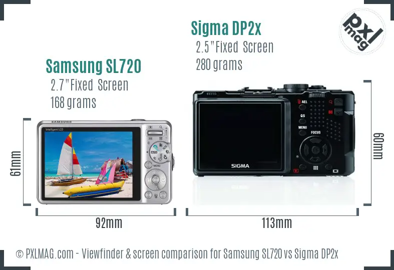 Samsung SL720 vs Sigma DP2x Screen and Viewfinder comparison