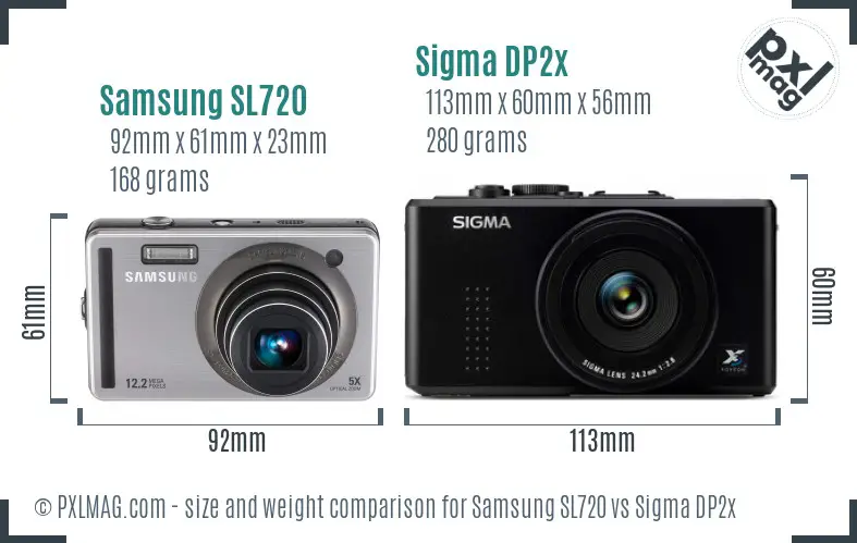 Samsung SL720 vs Sigma DP2x size comparison