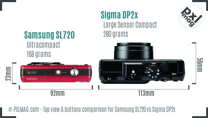 Samsung SL720 vs Sigma DP2x top view buttons comparison