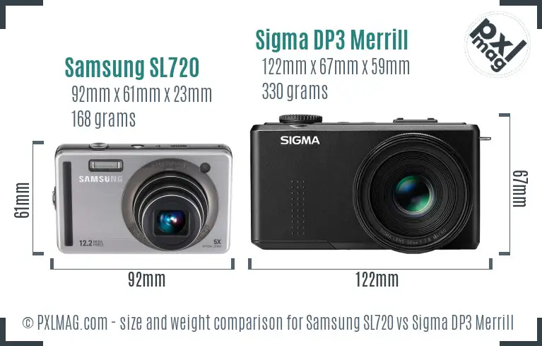 Samsung SL720 vs Sigma DP3 Merrill size comparison