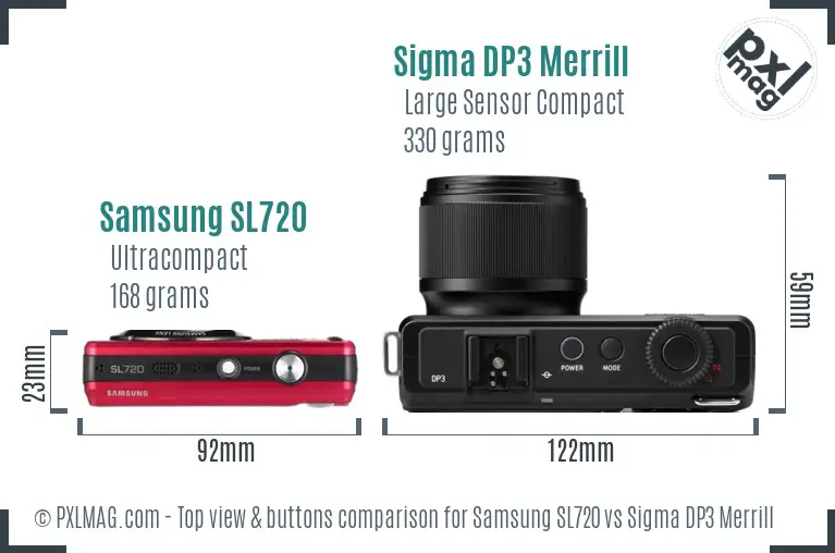 Samsung SL720 vs Sigma DP3 Merrill top view buttons comparison