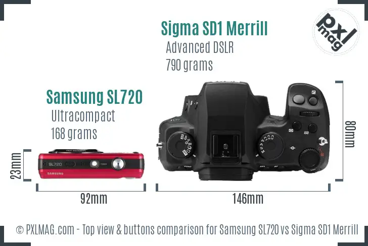 Samsung SL720 vs Sigma SD1 Merrill top view buttons comparison