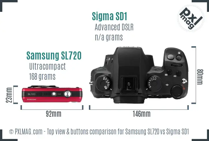 Samsung SL720 vs Sigma SD1 top view buttons comparison