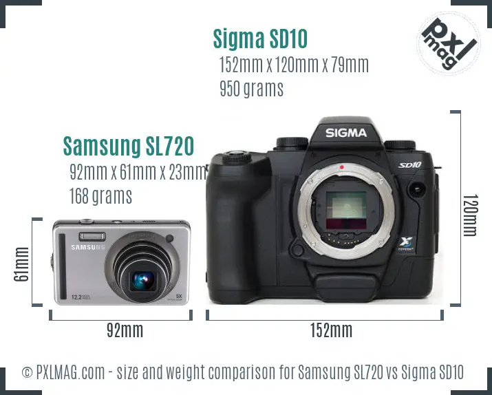 Samsung SL720 vs Sigma SD10 size comparison