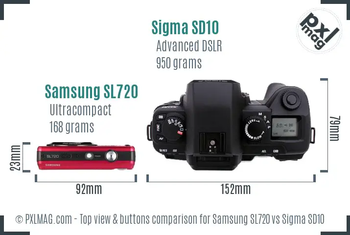Samsung SL720 vs Sigma SD10 top view buttons comparison