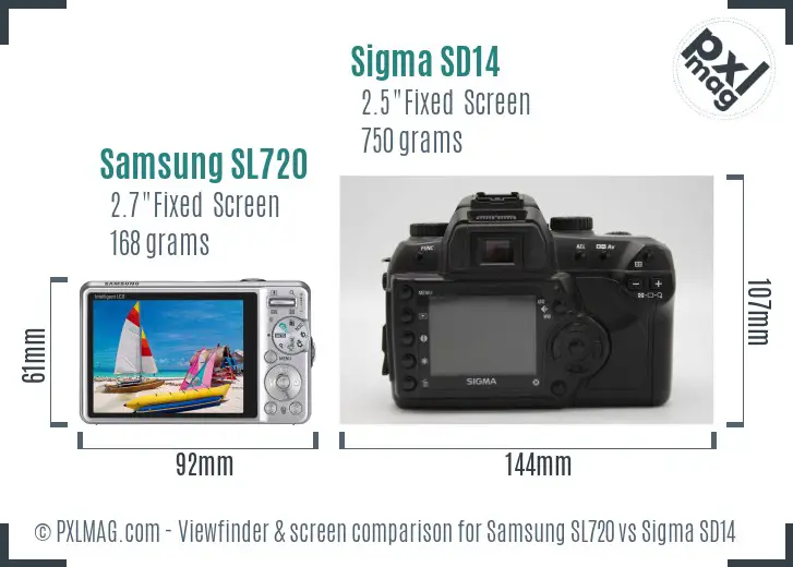 Samsung SL720 vs Sigma SD14 Screen and Viewfinder comparison