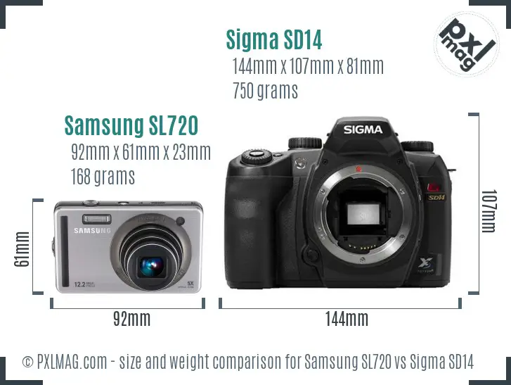Samsung SL720 vs Sigma SD14 size comparison