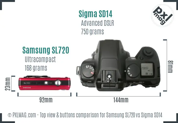 Samsung SL720 vs Sigma SD14 top view buttons comparison