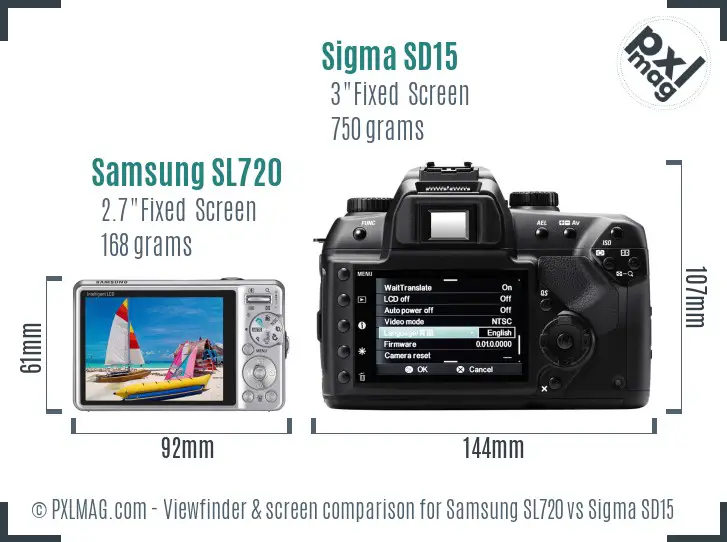 Samsung SL720 vs Sigma SD15 Screen and Viewfinder comparison