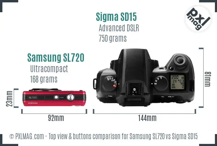 Samsung SL720 vs Sigma SD15 top view buttons comparison