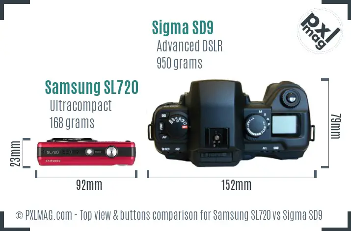 Samsung SL720 vs Sigma SD9 top view buttons comparison
