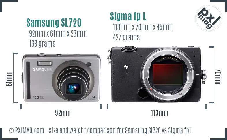Samsung SL720 vs Sigma fp L size comparison