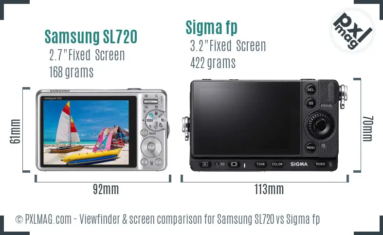 Samsung SL720 vs Sigma fp Screen and Viewfinder comparison