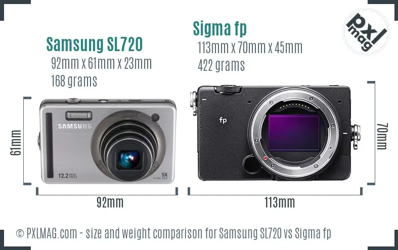 Samsung SL720 vs Sigma fp size comparison