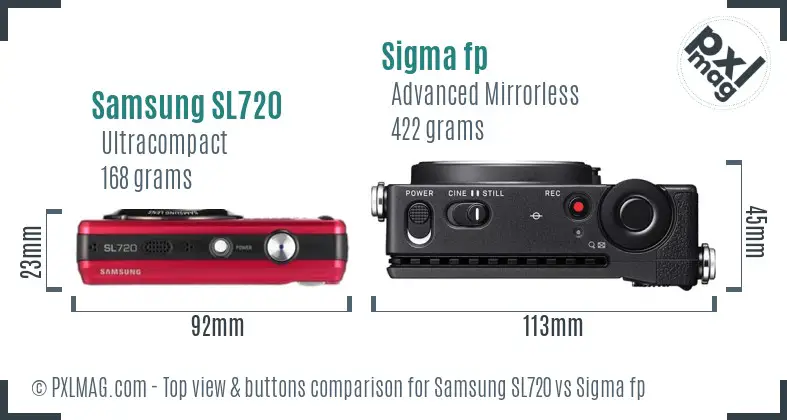 Samsung SL720 vs Sigma fp top view buttons comparison