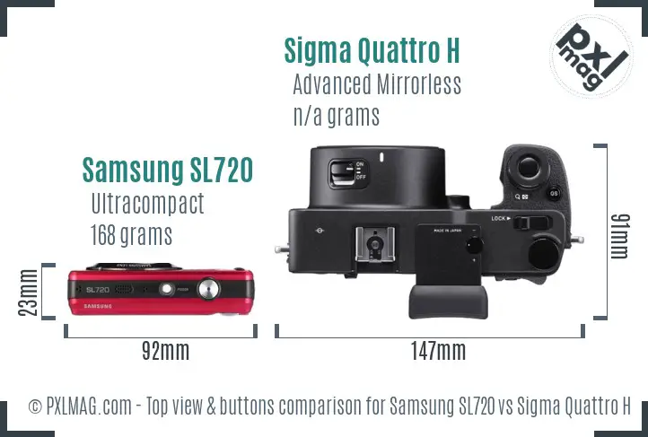 Samsung SL720 vs Sigma Quattro H top view buttons comparison Samsung SL720 vs Sigma Quattro H top view buttons comparison