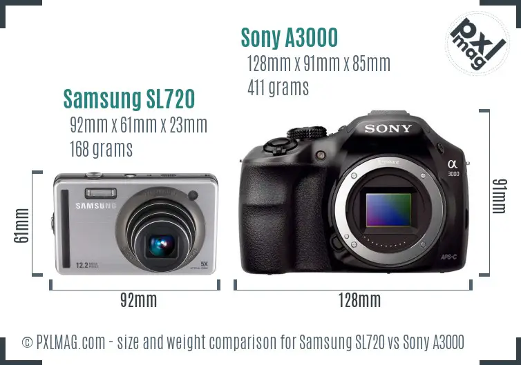 Samsung SL720 vs Sony A3000 size comparison