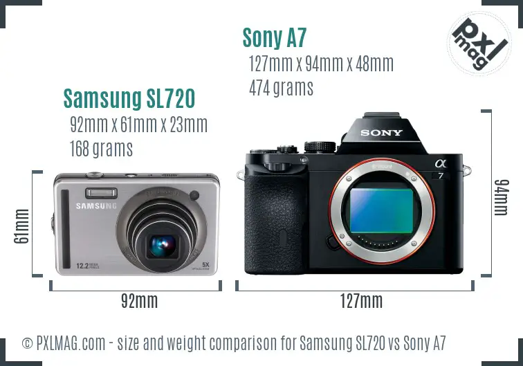 Samsung SL720 vs Sony A7 size comparison
