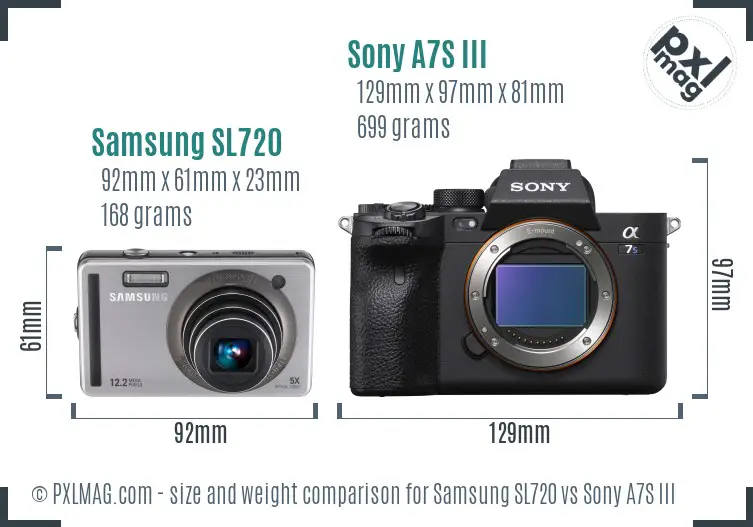 Samsung SL720 vs Sony A7S III size comparison