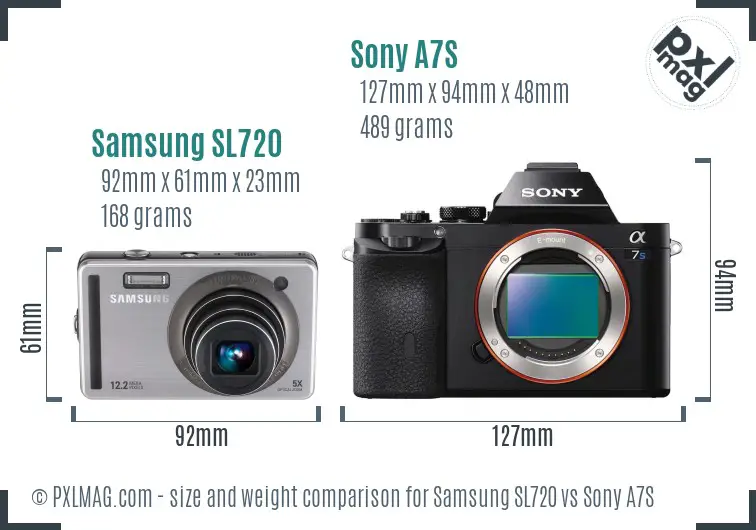 Samsung SL720 vs Sony A7S size comparison