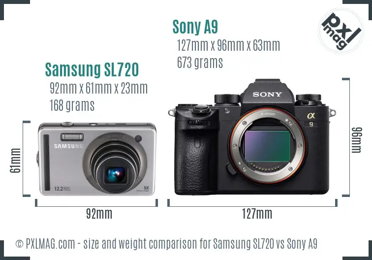 Samsung SL720 vs Sony A9 size comparison