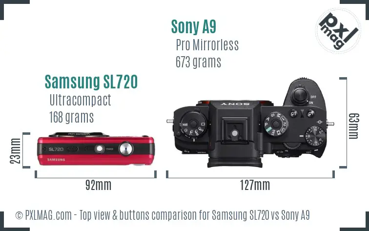 Samsung SL720 vs Sony A9 top view buttons comparison